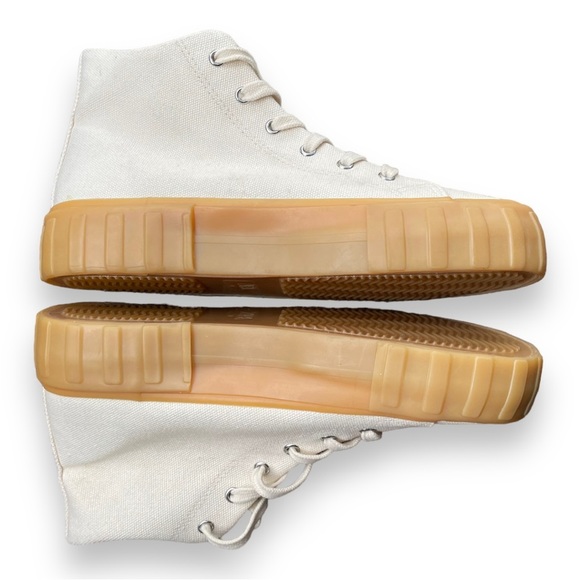 Zara Off White Canvas Hi Top Platform Sneakers Cream With Flax Gum Sole 7 - Picture 1 of 5